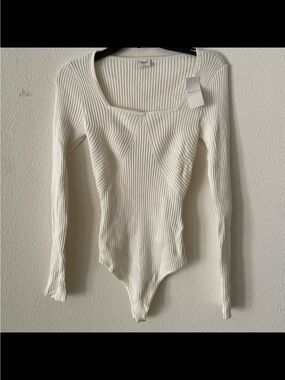 Abercrombie & Fitch Cream Ribbed Scoop Neck Top